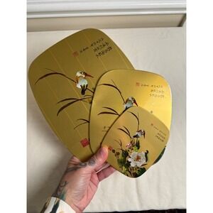 Vintage 3 Gold Chinoiserie Bird & Floral Nesting Placemats Hot Pad Cork Back